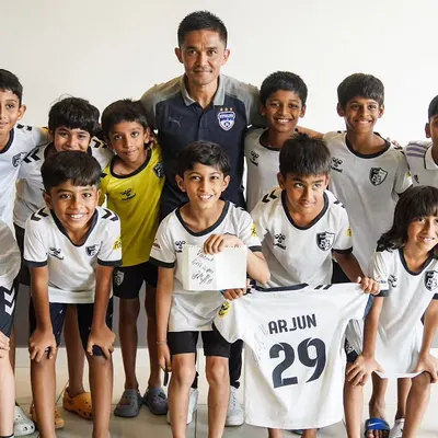 Our team with Indian football captain Sunil Chhetri, a highlight of our high-performance camp at Bengaluru FC. These are the moments that fuel big dreams.
