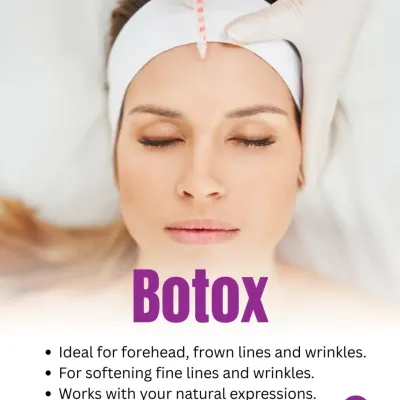 This graphic explains the function of Botox, a treatment ideal for softening dynamic wrinkles like forehead lines and frown lines. My technique ensures results that work with your natural expressions, avoiding a 'frozen' look.