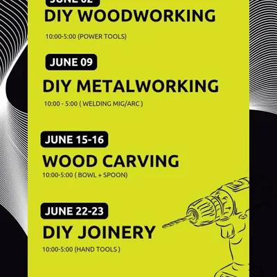 Your weekend plans are sorted. Check out our schedule for June, featuring DIY Woodworking, Metalworking, Wood Carving, and DIY Joinery. DM us to book your spot.