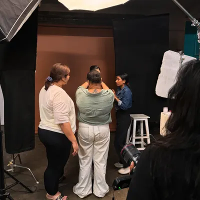 This is what a typical workshop setup looks like. I guide students through each step, from placing the key light to adjusting the fill, ensuring you get a practical understanding of how to control light for portraits and beauty shots.