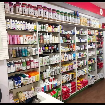 A full view of our health and wellness section. We stock a comprehensive range of pet-safe shampoos, conditioners, medicines, and supplements to cover all your pet's needs.