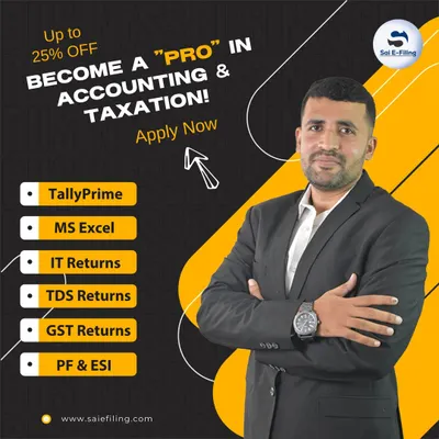 Become a pro in accounting and taxation with our comprehensive courses. We cover TallyPrime, MS Excel, IT Returns, GST, and more, with special discounts of up to 25% off for new applicants.