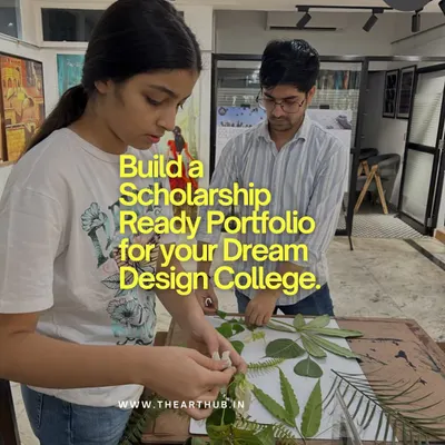 Building a strong portfolio is the first step toward your dream design college. Here, I am guiding a student through a nature-inspired project, helping her develop a unique concept for her application.