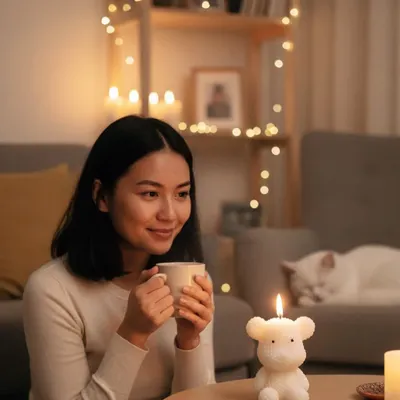 Create a cozy and peaceful ambiance with this heartwarming teddy bear scented candle. It's a perfect companion for a quiet evening at home.