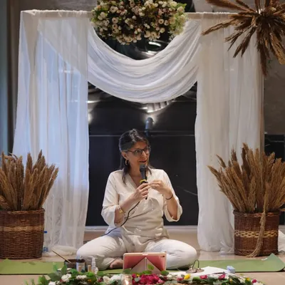 A close-up from my workshop for women's transition, focusing on hormone health. Here, I am explaining how we can invest in our shifting spiritual and physical landscapes through knowledge and new habits.