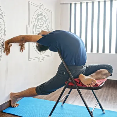 Using a chair to explore a deep backbend and hip opener. This variation of Eka Pada Rajakapotasana shows how props can make advanced poses more accessible and safe.