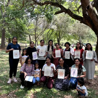 A wonderful group photo from our Dot Mandala workshop. It's always amazing to see people of all ages and skill levels come together to create something beautiful.