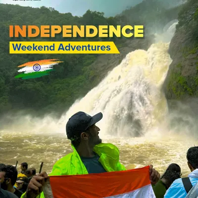 Our Independence Weekend adventures are always special. Here's a trekker at a waterfall, celebrating freedom in the heart of nature.