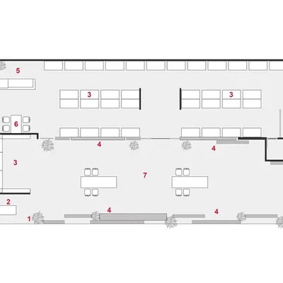 The floor plan for the Realply Exhibition Stall at Matecia '24. This layout details the linear circulation path, the placement of product display walls, and the designated areas for meetings and discussions.