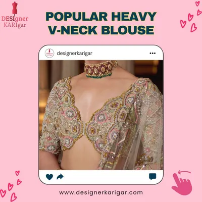 This popular heavy V-neck blouse is a bridal favorite. The scalloped neckline and intricate pastel-colored beadwork create a stunning and delicate look.