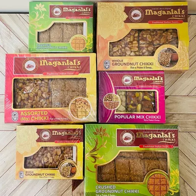 My collection of Lonavala's famous Maganlal Chikki is perfect for healthy winter snacking. I stock a wide variety including Whole Groundnut, Crushed Groundnut, Assorted Mix, and Popular Mix Chikki to satisfy every preference.