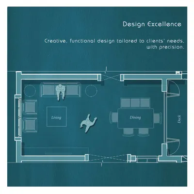 My design process begins with creative and functional plans tailored to my clients' needs, as shown in this blueprint-style layout.