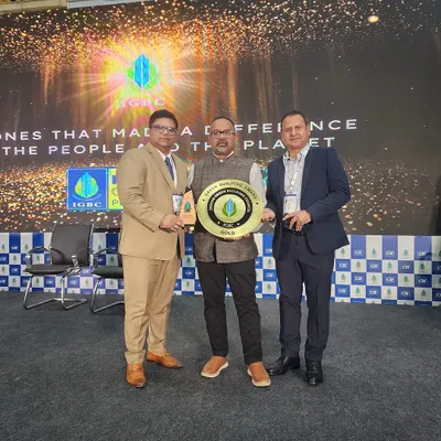 Our team proudly accepting the IGBC Green Building Award. We received a Gold rating for the Cancer Block at Venkateshwar Hospital, recognizing our contribution to sustainable healthcare design.