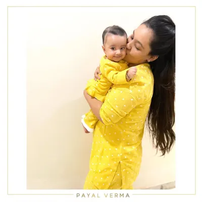 The sweetest moments are often the simplest ones. I designed these cozy, matching yellow polka-dot nightsuits for a mother and her baby, proving that you can celebrate your bond even during a quiet evening at home. These sets are all about comfort and connection.
