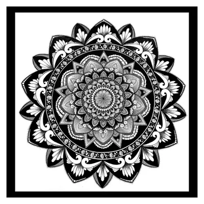 The completed black and white mandala mural, created to be the focal point of the room. This was my first large-scale mandala project, and it holds a special place in my heart.