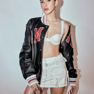 A bold and confident look for Shanaya Kapoor, pairing an Amiri varsity jacket with a Dhruv Kapoor matching set.