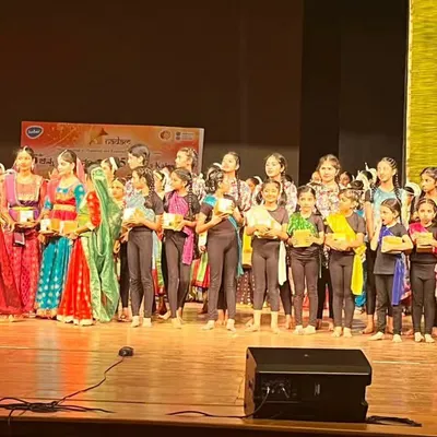 All our junior performers on stage after their showcase at the Chinna Kalanadam festival. It is wonderful to see their hard work and dedication celebrated.