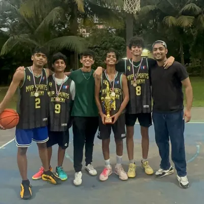 The whole squad celebrating after winning the 3v3 Showdown. Moments like these are why we grind on the court.