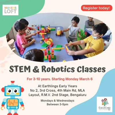 We are excited to offer STEM and Robotics classes. This flyer provides details on our programs for different age groups, from Mini Makers (3-4.5 years) to Movable Machines (6+ years).