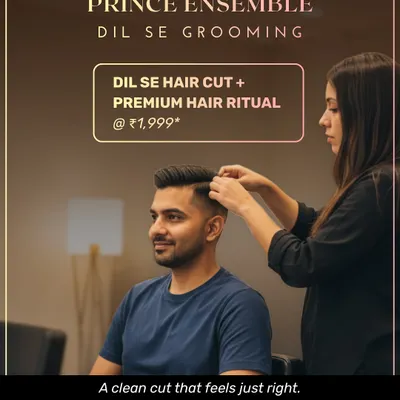 The "Prince Ensemble" grooming package. This service includes a clean, precise haircut that feels just right, paired with a premium hair ritual for a complete refresh.