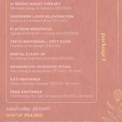Your wedding day is a moment, but the glow should last forever. My Orijine Bridal Wellness Package is a holistic roadmap for perfect skin, a dazzling smile, and inner calm, combining treatments from IV therapy to Ayurvedic rituals.