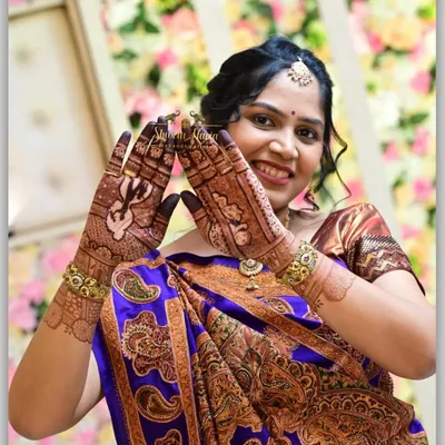 The beautiful, dark stain of a baby shower mehendi. This photo shows the rich, reddish-brown color that develops a day or two after the henna paste is removed.