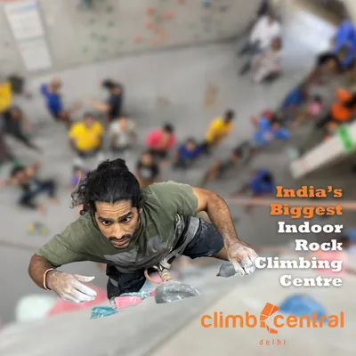 Welcome to India's biggest indoor rock climbing center. This image captures the scale of our facility and the thrill of the climb, inviting everyone to book their adventure with us.