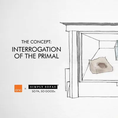 Every project begins with a concept. This sketch for our 'Interrogation of the Primal' installation shows the initial idea of exploring a design's past, present, and future through the form of a single chair.