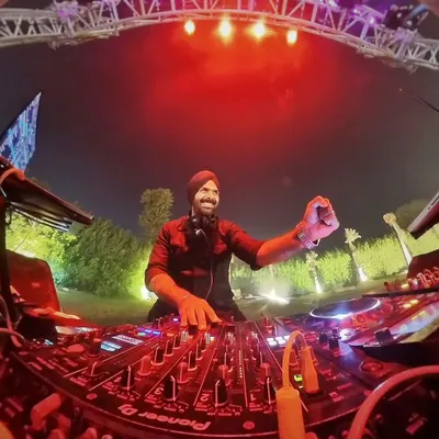 A 360-degree selfie from behind the decks. This is my command center, where I orchestrate the entire party's energy.