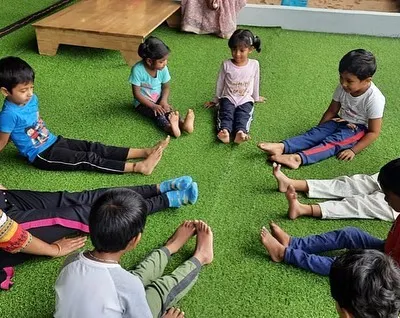 Celebrating World Yoga Day at Siksha. We guide children through simple asanas, which helps improve their flexibility, balance, and concentration. It's a wonderful way to connect mind and body.