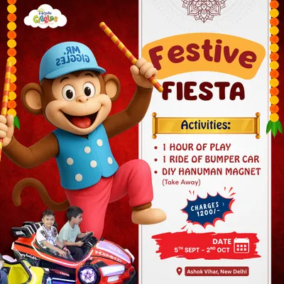 Join our Festive Fiesta! This special offer includes playtime, a bumper car ride, and a fun DIY craft activity. It's the perfect way to celebrate the festival season with us.