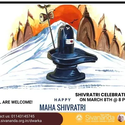 Our announcement for the Maha Shivratri festival, a significant night of worship. The celebration includes a full schedule of rituals like Havan, Pooja, Lingam Abhishekam, and continuous bhajans.