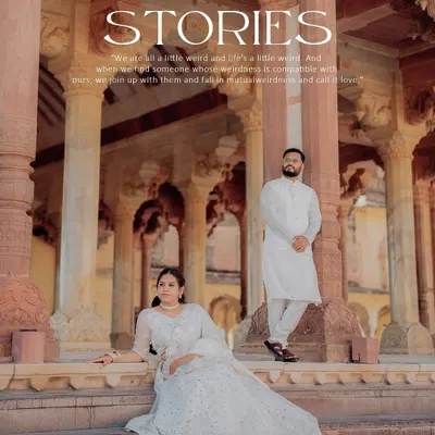 A majestic portrait at Amer Fort, where the couple is framed by the grandeur of Rajasthani architecture. We posed them to reflect a modern royal couple, blending tradition with contemporary style.