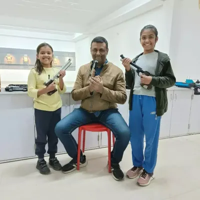 Our founder with two of our young pistol shooters in Gurgaon. It is very important that we identify raw talent and nurture them to become champions of tomorrow.