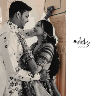 A classic black and white portrait capturing the raw emotion and connection between Bhavesh and Pankhuri. Monochrome brings a timeless, artistic quality to wedding photos.