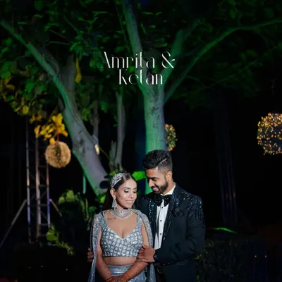 A stylish portrait from Amrita and Ketan's sangeet night. We capture the glamour and excitement of your pre-wedding events, ensuring you both look and feel like stars.