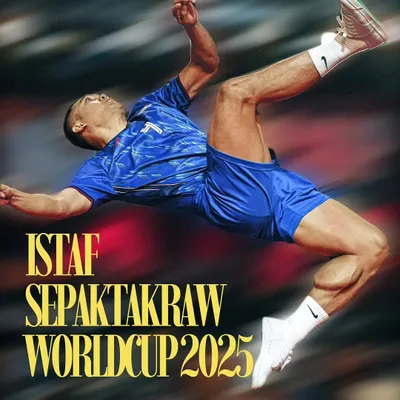 An artistic action shot of a Sepaktakraw player mid-air, created with intentional motion blur to emphasize the incredible speed and agility involved in the sport.
