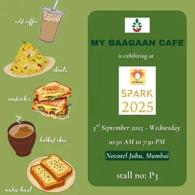Here is an announcement for our food stall at a large exhibition in Mumbai. This shows how we set up for bigger events, bringing our signature menu of chai, coffee, and snacks to a wider audience. We can create a similar pop-up experience for your large gathering.