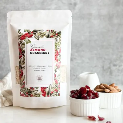 Our Almond Cranberry Granola Mix is a delicious and nutritious choice for breakfast or a quick snack. It's vegan, sugar-free, and contains no preservatives, leaving you energized for the day.
