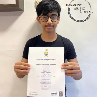 We are so proud of our student Kanav Thakkar for passing his Trinity Grade 3 theory exam with distinction. This is a result of his dedication and our structured approach to music theory and practicals.