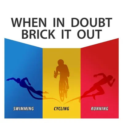 "When in doubt, brick it out." Our motto for multi-sport training. This graphic explains our challenge that combines swimming, cycling, and running.