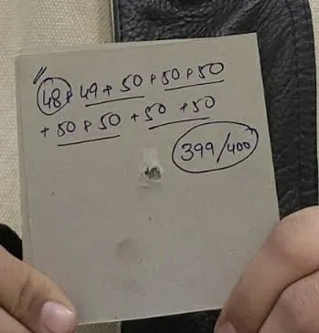 This is the scorecard for Manomay's incredible 399/400 practice match. A score like this is the result of extreme discipline and a mastery of shooting fundamentals.