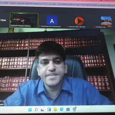 Delivering a virtual lecture on "Drafting & Landmark Judgements" for aspiring Advocate-on-Record (AOR) candidates, organized by EBC Learning.