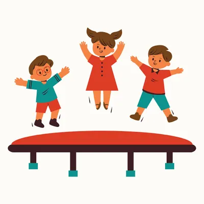 An illustration representing the fun of bouncing on a trampoline, one of the many activities we offer for active play.