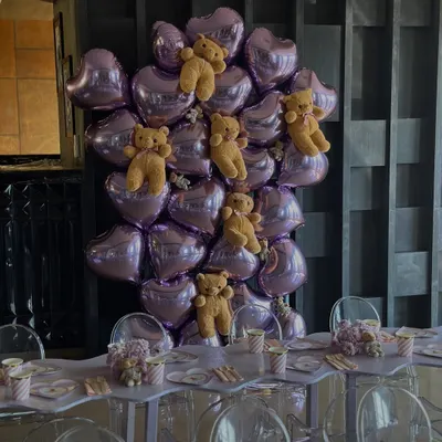 For Leila's 2nd birthday, I created this unique backdrop using metallic lavender heart balloons and adorable teddy bears for a sweet and modern look.
