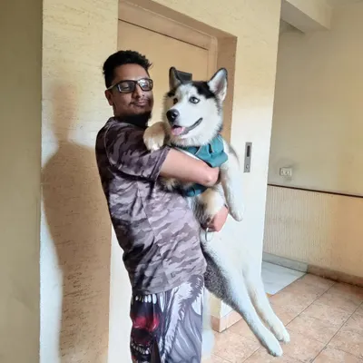 This is a perfect example of functional strength in daily life. My husky, Obhi, decided his mind was stronger than his legs and refused to walk up the stairs. So, I had to put my training to practical use. This is what it is all about, being fit for the unexpected moments in life.