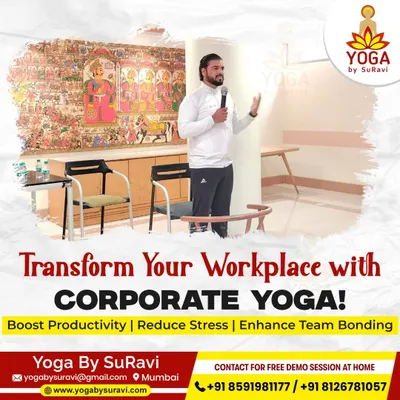 We believe a healthy team is a productive team. Here, one of our instructors is leading a corporate session designed to transform the workplace environment through mindfulness and simple yoga practices.