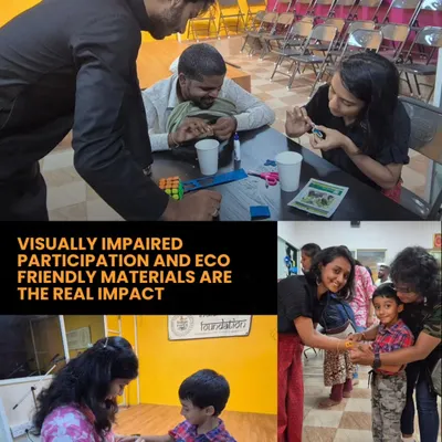 This is what impact looks like. Volunteers and visually impaired participants working together to craft eco-friendly Rakhis. This Rakshabandhan, we celebrated a bond of inclusion.
