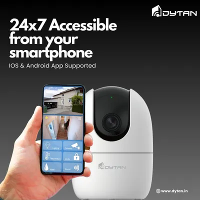 This image shows how you can access your home's camera feed and controls 24/7 from our iOS and Android app. Our smart camera is your constant connection to home.