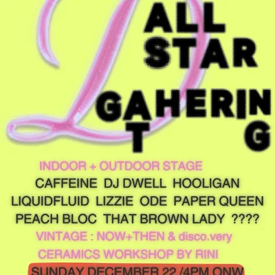 Flyer for the 'All Star Gathering' in Goa, where I played a set of funk, disco, and house.